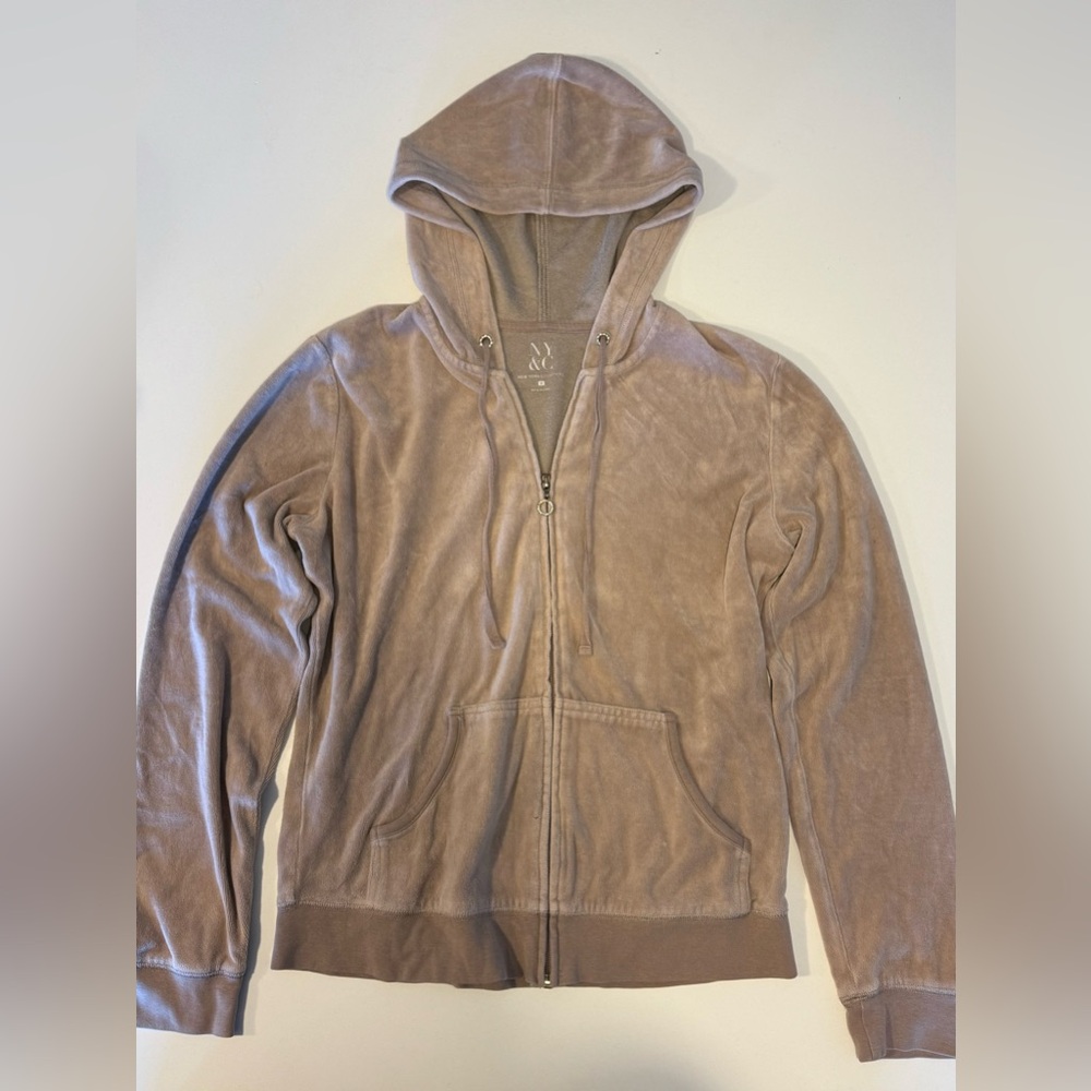 Tan Velvet Hoodie With Rhinestone Hardware